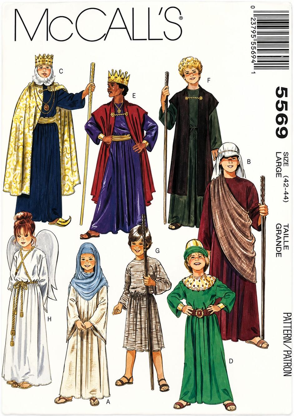 McCall's Sewing Pattern 5569 Nativity Costume Shepherd Angel Unisex 12-14 Uncut